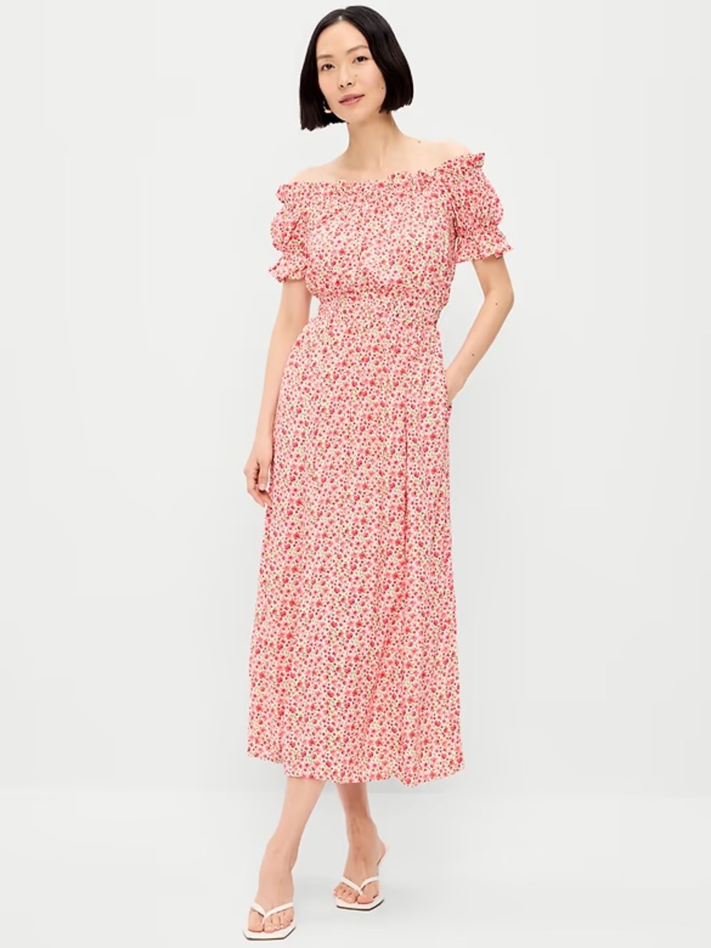 Old Navy Pink Floral Off-the-Shoulder Midi Dress